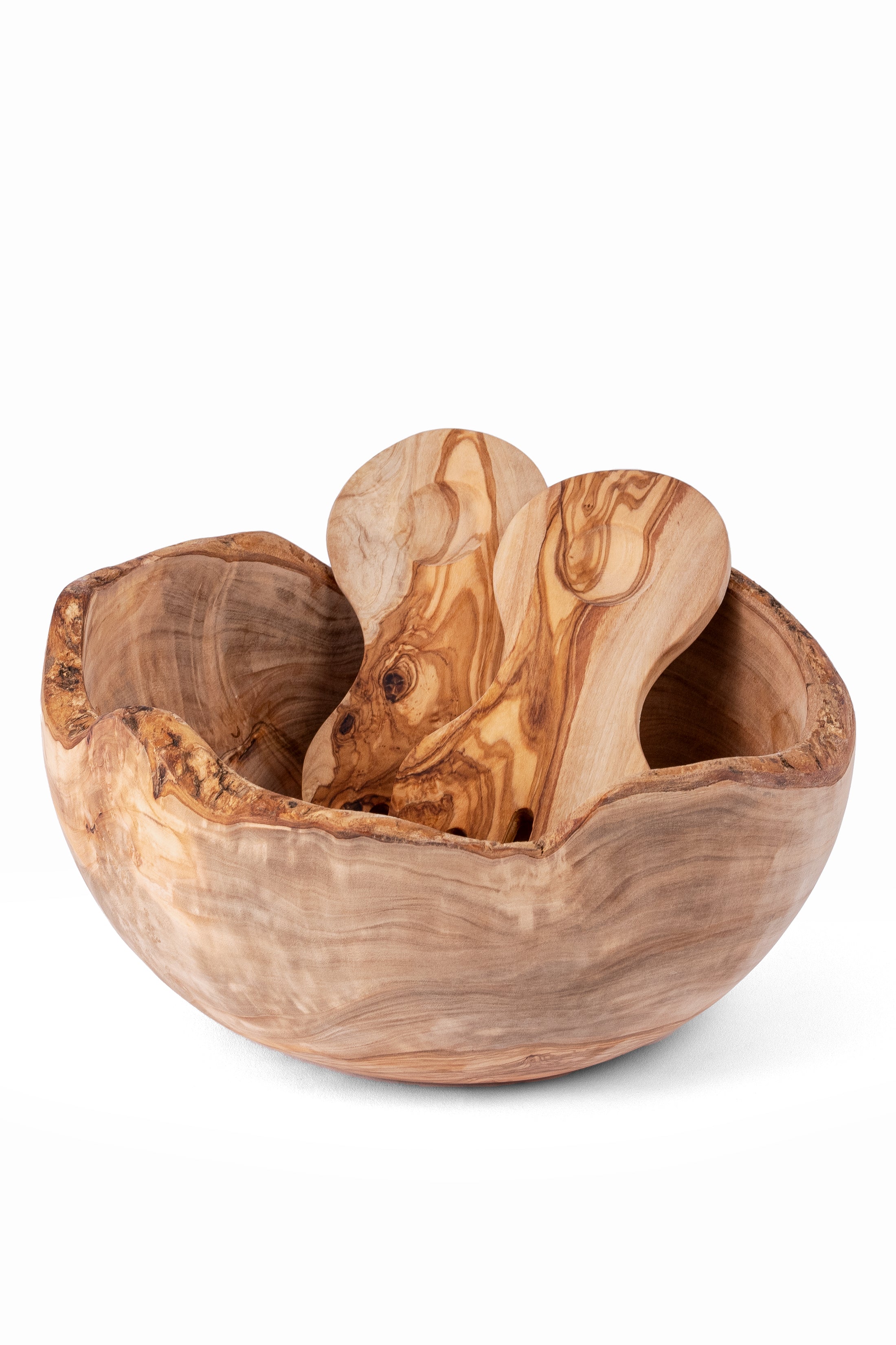 Wooden Bowl and salad utensils, hand carved in Tunisia