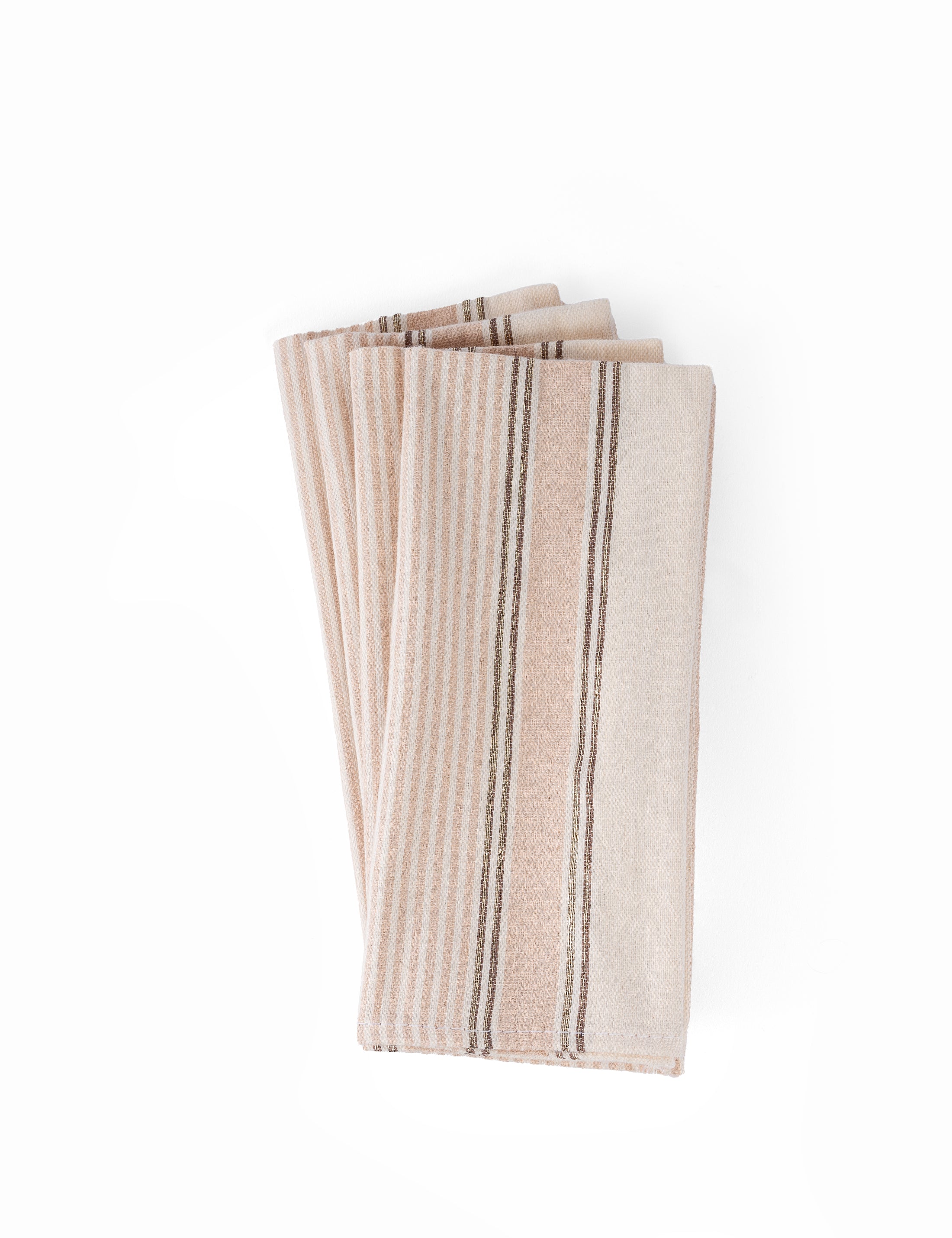 Set of four Hanane Cotton Napkin, stripped beige, nude and gold