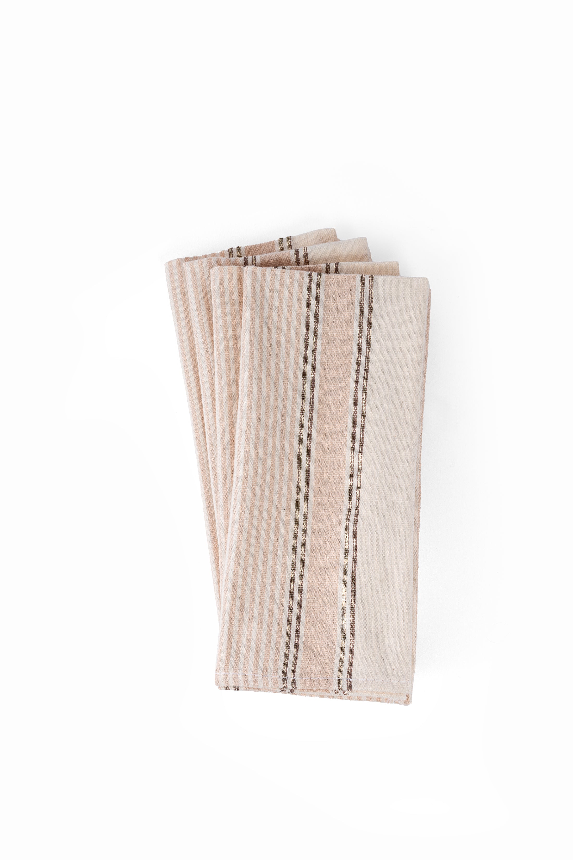 Set of four Hanane Cotton Napkin, stripped beige, nude and gold