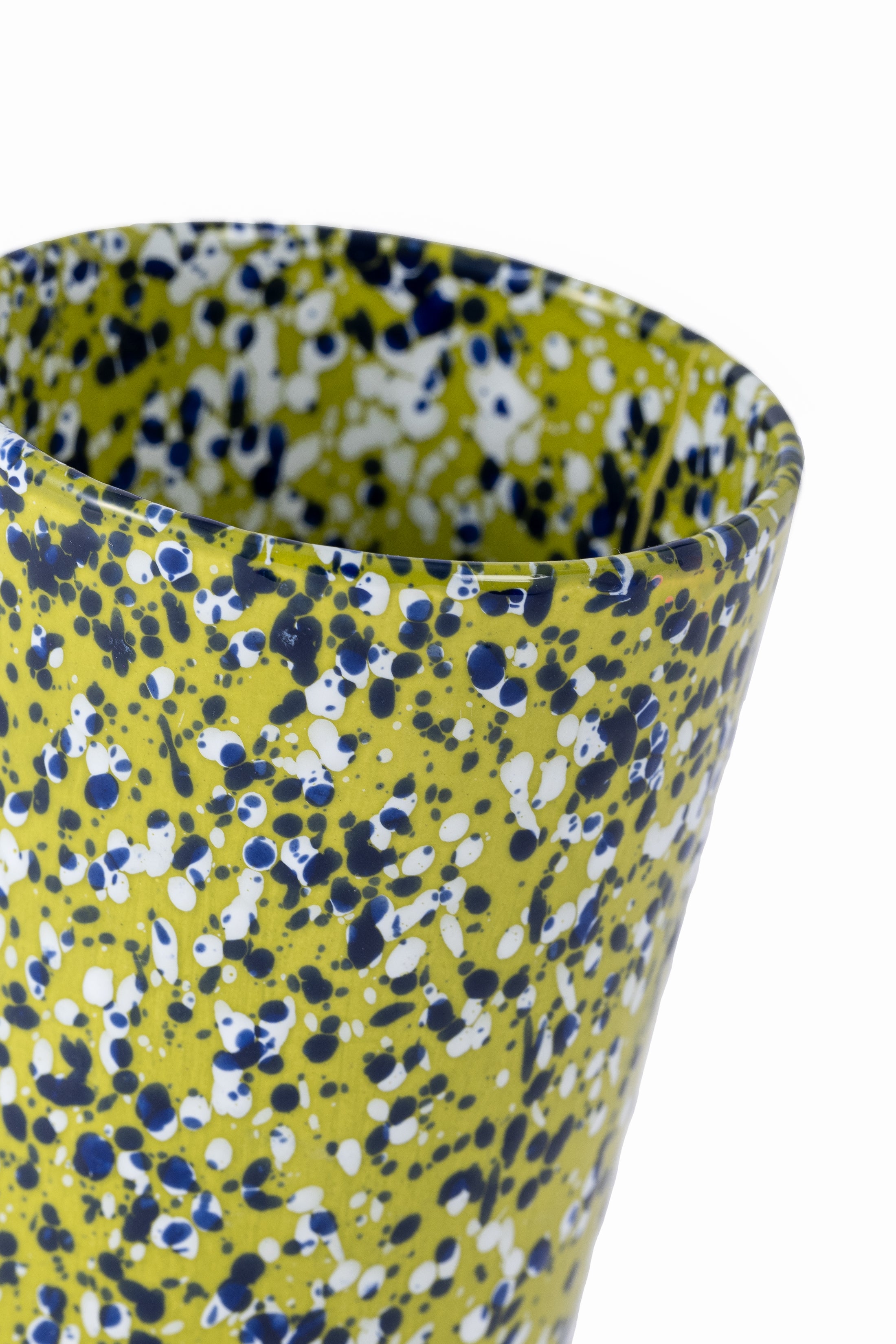 Closeup medium size green Speckled Tumbler, handmade in Tunisia