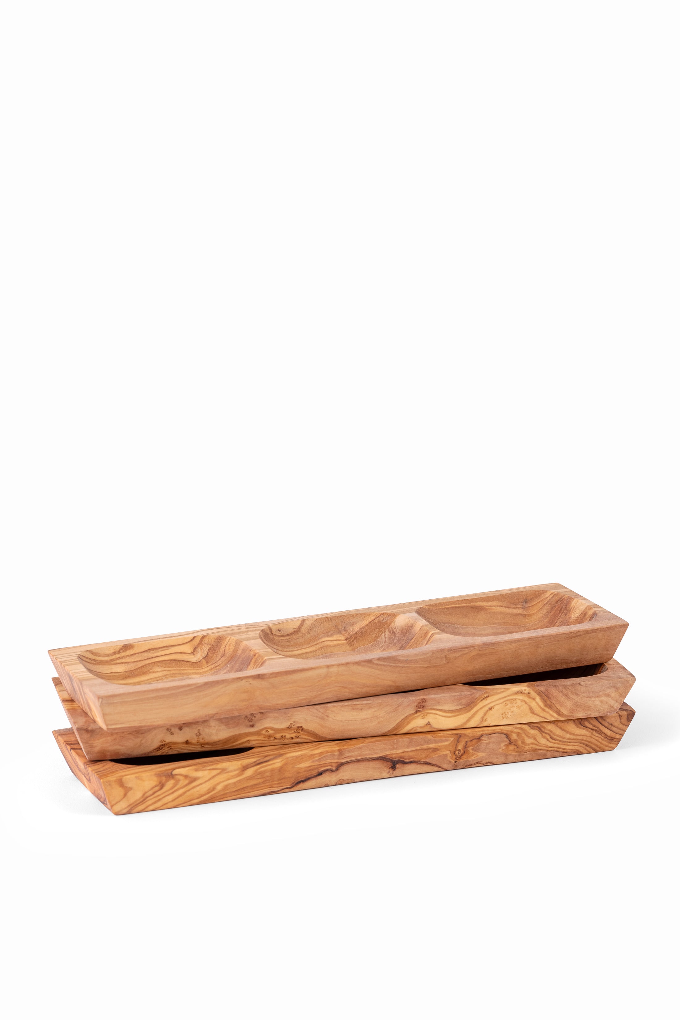 Stack of three Apero wood platters, handcrafted in Tunisia