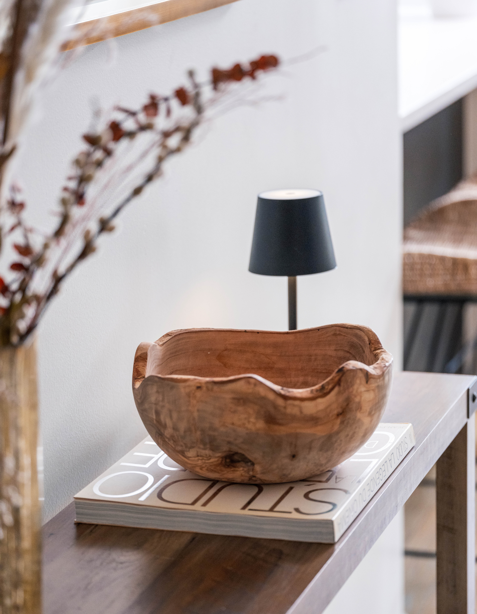 Elegant rustic edges Wooden Bowl, hand carved in Tunisia