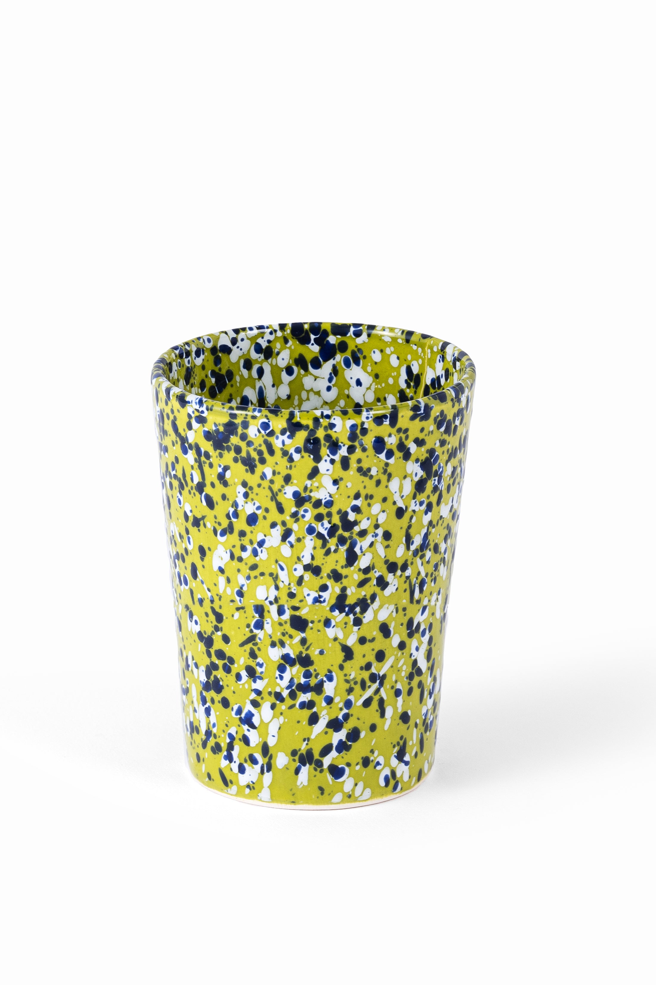 Closeup medium size green Speckled Tumbler, handmade in Tunisia